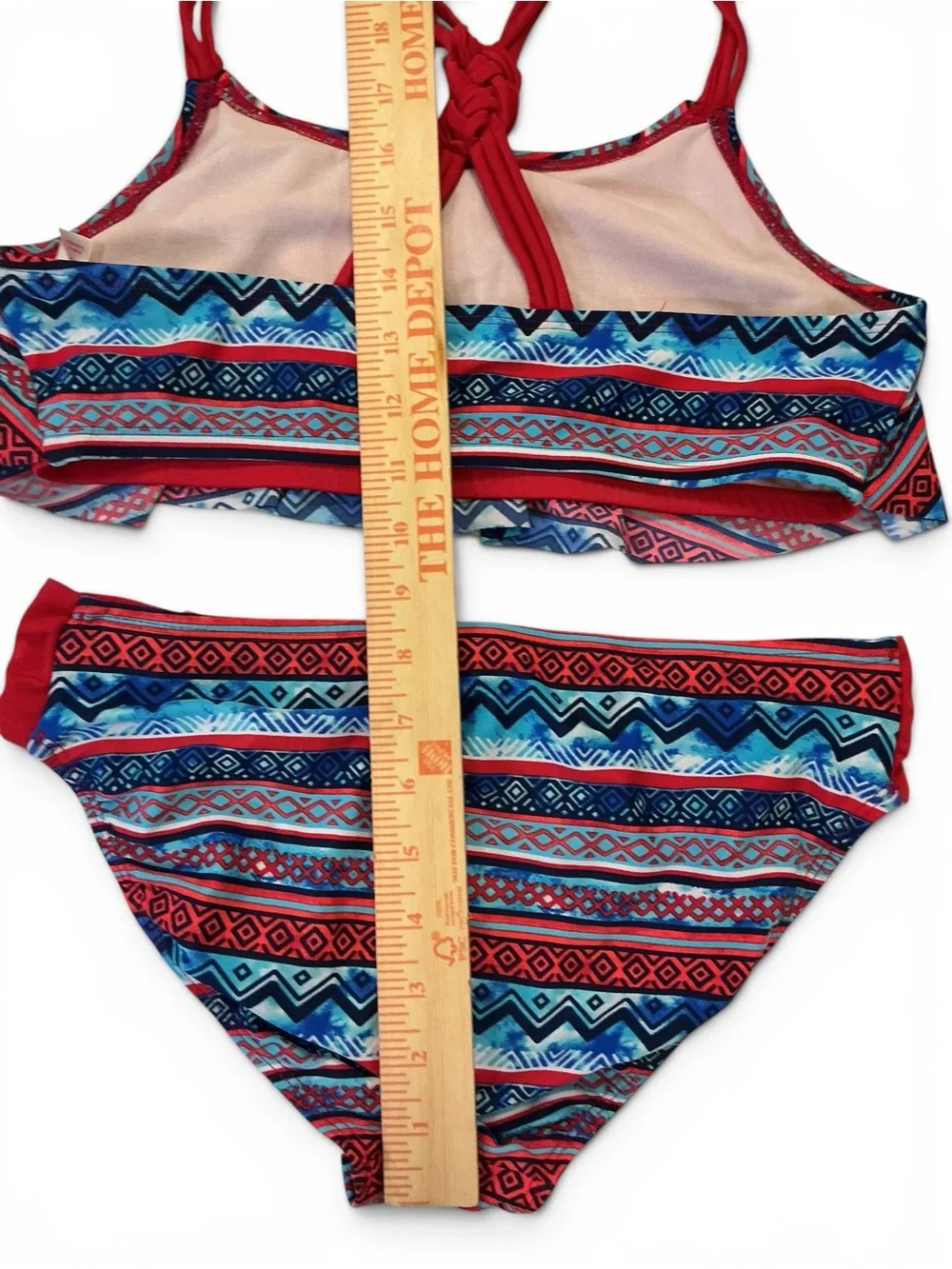 Justice Store Red, Blue & Aqua Patterned Girls Two-Piece Swim Bikini Size 18